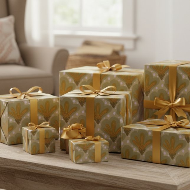 Gold Watercolor Flower Wrapping Paper (Gorgeous hand drawn gold flowers make this wrapping paper elegantly cute.)