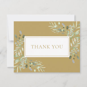 Gold Watercolor Greenery Business Thank You Card