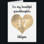 Gold Watercolor Heart 17th Birthday<br><div class="desc">A personalised 17th birthday card for her, which features a gold watercolor heart on the front. You will be able to easily personalise the front of this modern 17th birthday card with her name. The inside card message can also be edited. This would make a unique personalised card keepsake for...</div>