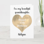 Gold Watercolor Heart 17th Birthday Card<br><div class="desc">A gold watercolor heart 17th birthday card for granddaughter,  niece,  daughter,  etc. This pretty 17th birthday card can be easily personalised on the front of the card with her name. The inside card message can also be edited. This would make a great birthday card keepsake for her seventeenth birthday.</div>