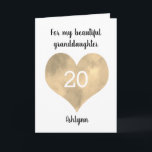 Gold Watercolor Heart 20th Birthday Card<br><div class="desc">A personalised 20th birthday card for her which features a gold watercolor heart on the front. You will be able to easily personalise the front of the birthday card with her age and name. This personalised heart 20th birthday card would be a great keepsake for her.</div>
