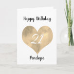 Gold Watercolor Heart 21st Birthday Card<br><div class="desc">Gold watercolor heart 21st birthday card for daughter,  goddaughter,  niece,  etc. You will be able to easily personalise the front with her name. The inside card message and back of the card can also be personalise. This personalised 21st birthday card for her would make a unique birthday keepsake.</div>