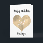 Gold Watercolor Heart 21st Birthday Card<br><div class="desc">Gold watercolor heart 21st birthday card for daughter,  goddaughter,  niece,  etc. You will be able to easily personalise the front with her name. The inside card message and back of the card can also be personalise. This personalised 21st birthday card for her would make a unique birthday keepsake.</div>