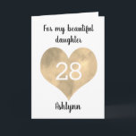 Gold Watercolor Heart 28th Birthday Card<br><div class="desc">A watercolor gold heart 28th birthday card,  which you can personalise with the age you need and add her name underneath the heart. The inside card message can also be edited. This would make a unique twenty eighth birthday card keepsake for her.</div>