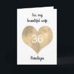 Gold Watercolor Heart 36th Birthday Card<br><div class="desc">A personalised gold heart 36th birthday card for her, which you can easily personalise with her age and name on the front of this birthday card. You will also be able to edit the inside card message if wanted. This would make a wonderful thirty sixth birthday card keepsake for her....</div>