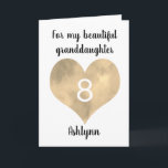 Gold Watercolor Heart 8th Birthday Card<br><div class="desc">A personalised heart 8th birthday card for granddaughter, daughter, goddaughter, etc. You will be able to easily personalise the front of this cute 8th birthday card with the birthday girl's name. The inside card message can also be edited if wanted. This would make a great birthday card keepsake for her...</div>