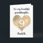 Gold Watercolor Heart 9th Birthday Card<br><div class="desc">A modern gold heart 9th birthday card,  which you can easily personalise the front with the birthday girl's name. The inside birthday message can be edited as well. This 9th birthday card for granddaughter,  goddaughter,  daughter,  etc would make a wonderful ninth birthday card keepsake for her.</div>
