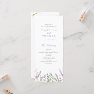 Gold & Watercolor Lavender Floral Wedding Program