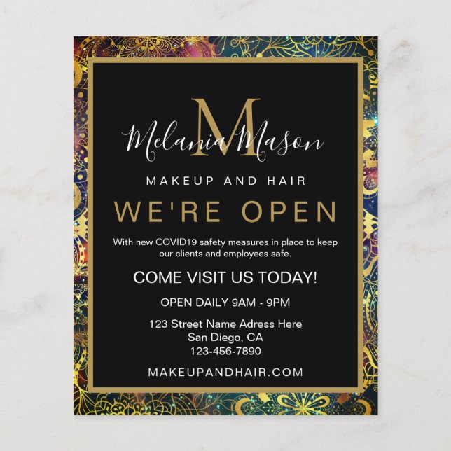 Gold watercolor nebula mandala flyer (Back)