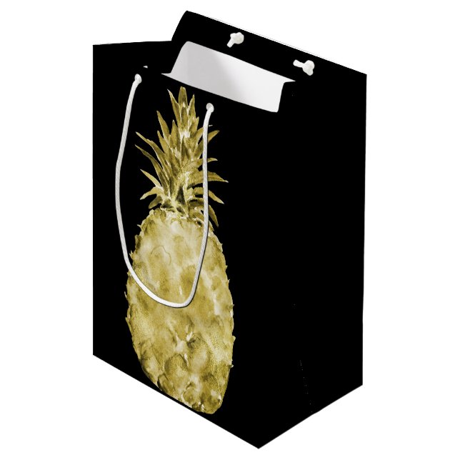 Gold Watercolor Pineapple Medium Gift Bag (Front Angled)