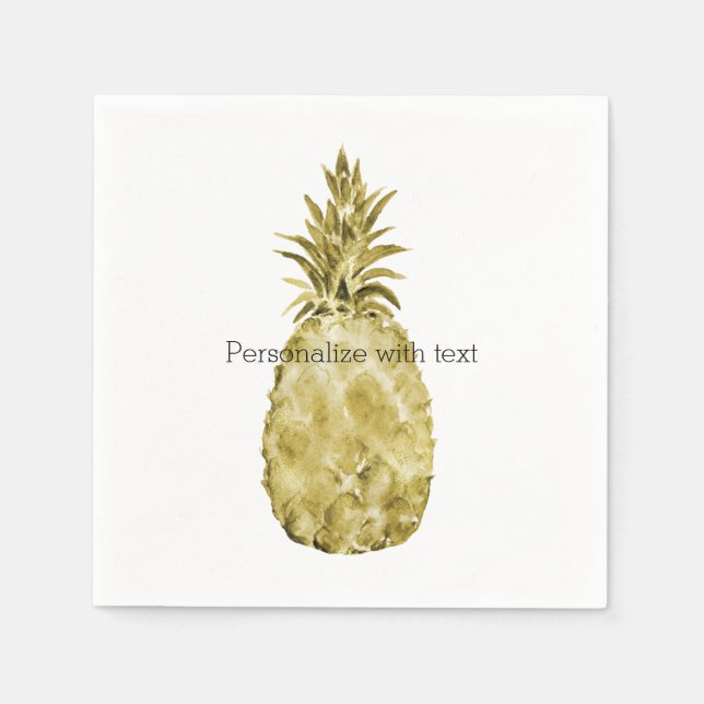 Gold Watercolor Pineapple Napkin (Front)