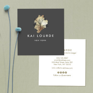 Gold Watercolor Plant Dark Grey  Business Card