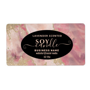 Gold watercolor script soy candle label