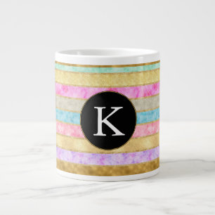 Gold Watercolor Stripes Monogram Large Coffee Mug