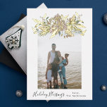 Gold Watercolor Vintage Floral Christmas Photo<br><div class="desc">This is a beautiful painted & foil holiday photo card with a white background and beautiful flower frame in a geometric shape. The frame is embellished with holiday botanical flower elements and placed to create a unique frame for your photo.</div>