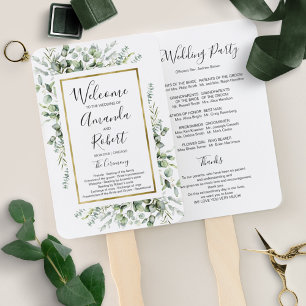Gold Watercolor Wedding Ceremony Program  Hand Fan