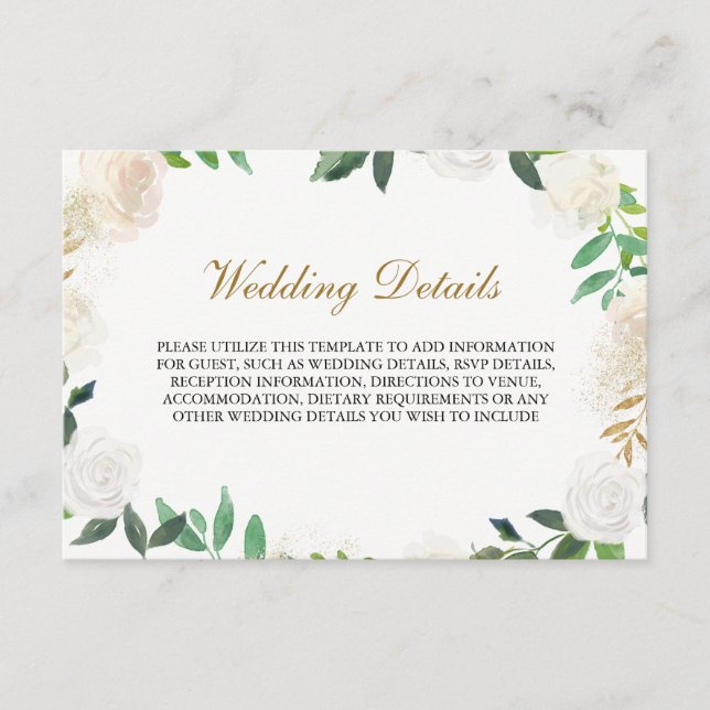 Gold Watercolor Wreath Wedding Reception Details Enclosure Card (Front)