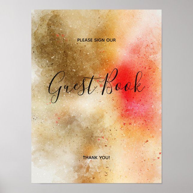 Gold Watercolour Confetti Guest Book Sign Poster (Front)