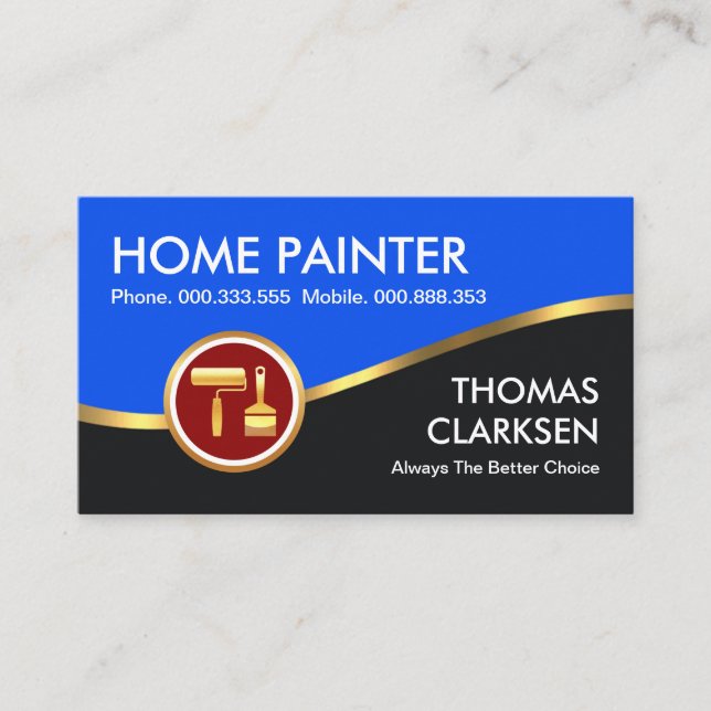 Gold Wave Blue Grey Layers Painter Business Card (Front)