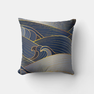 Gold Wave Lines, Abstract Vintage. Cushion