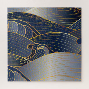 Gold Wave Lines, Abstract Vintage. Jigsaw Puzzle