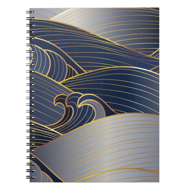 Gold Wave Lines, Abstract Vintage. Notebook (Front)
