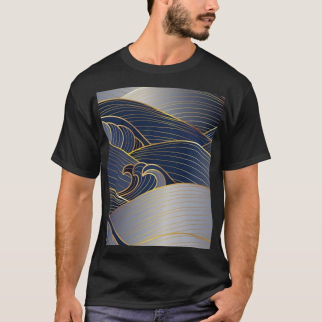 Gold Wave Lines, Abstract Vintage. T-Shirt (Front)