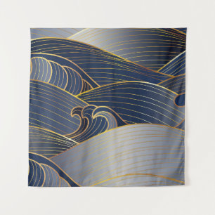 Gold Wave Lines, Abstract Vintage. Tapestry