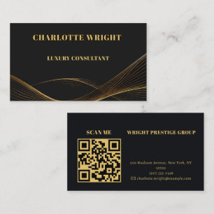 Gold Wave Lines Black Luxury Abstract Design Business Card