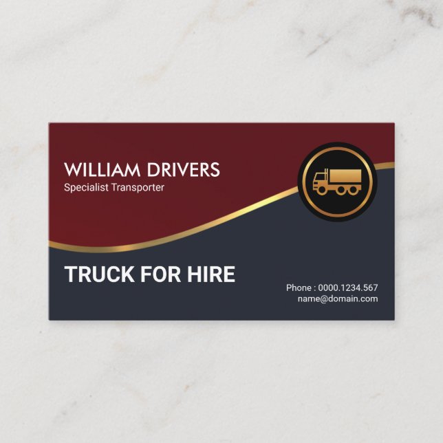 Gold Wave Professional Red Grey Truck Driver Business Card (Front)