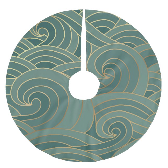 Gold Wave: Traditional Oriental Luxury Brushed Polyester Tree Skirt (Front)
