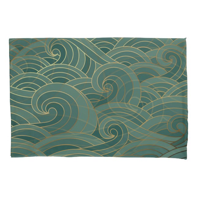 Gold Wave: Traditional Oriental Luxury Pillowcase (Front)