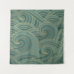 Gold Wave: Traditional Oriental Luxury Tapestry