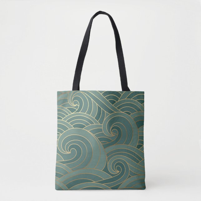 Gold Wave: Traditional Oriental Luxury Tote Bag (Front)