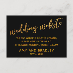 Gold Waves & Handwriting Black Wedding Website Enclosure Card