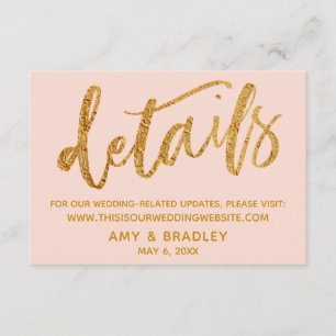 Gold Waves & Handwriting Blush Wedding Details Enclosure Card