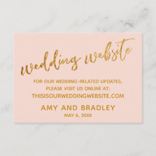 Gold Waves & Handwriting Blush Wedding Website Enclosure Card
