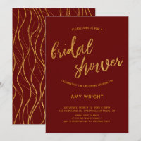 Gold Waves Handwriting Burgundy Red Bridal Shower