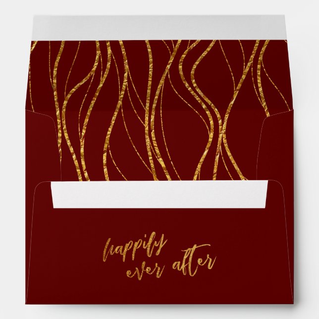 Gold Waves Handwriting Happily Ever After Burgundy Envelope (Back (Bottom))