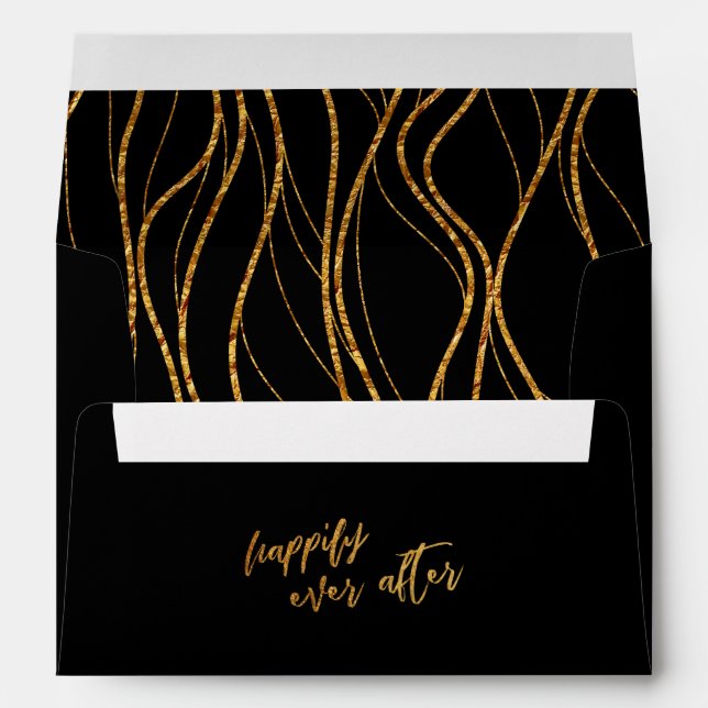 Gold Waves Handwriting on Black Happily Ever After Envelope (Back (Bottom))