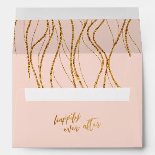 Gold Waves Handwriting on Blush Happily Ever After Envelope