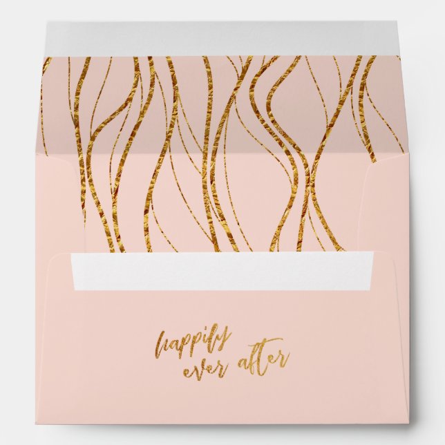 Gold Waves Handwriting on Blush Happily Ever After Envelope (Back (Bottom))