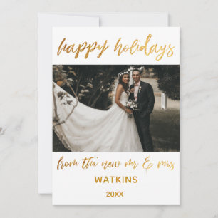 Gold Waves Happy Holidays from New Mr & Mrs White Holiday Card