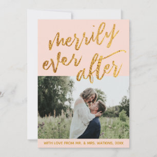 Gold Waves on Blush Pink Merrily Ever After, Photo Holiday Card