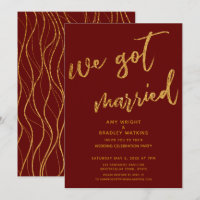 Gold Waves We Got Married Burgundy Red Reception