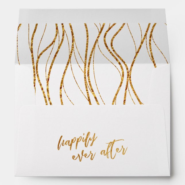 Gold Waves White Casual Handwriting Happily Ever A Envelope (Back (Bottom))