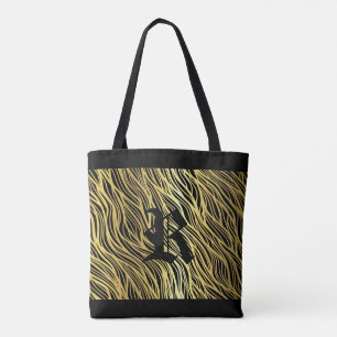Gold Wavy Fibre Design over Any Colour w/ Monogram Tote Bag