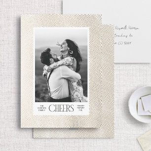 Gold Wavy Lines Etched Border Elegant New Year Holiday Card