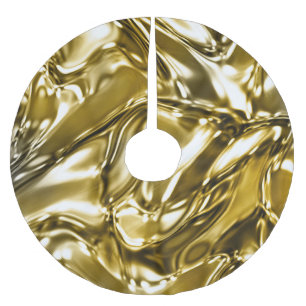 Gold Wavy Metallic Look Brushed Polyester Tree Skirt
