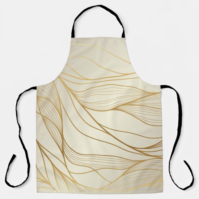 Gold wavy pattern. Luxurious golden linear ornamen Apron (Front)